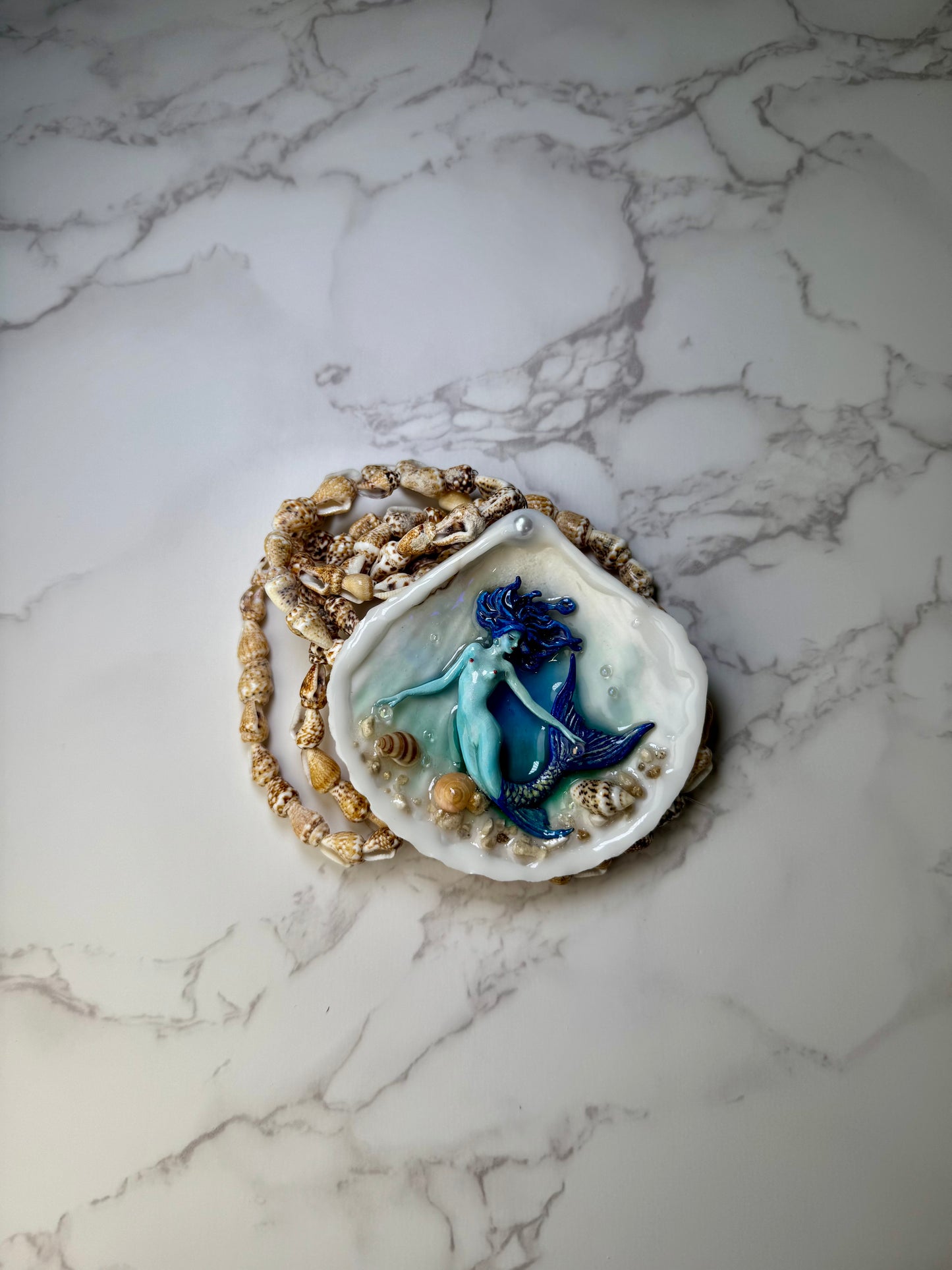 April All Blue Mermaid Sea Shell Necklace – Mermaid in Shell with UV Resin