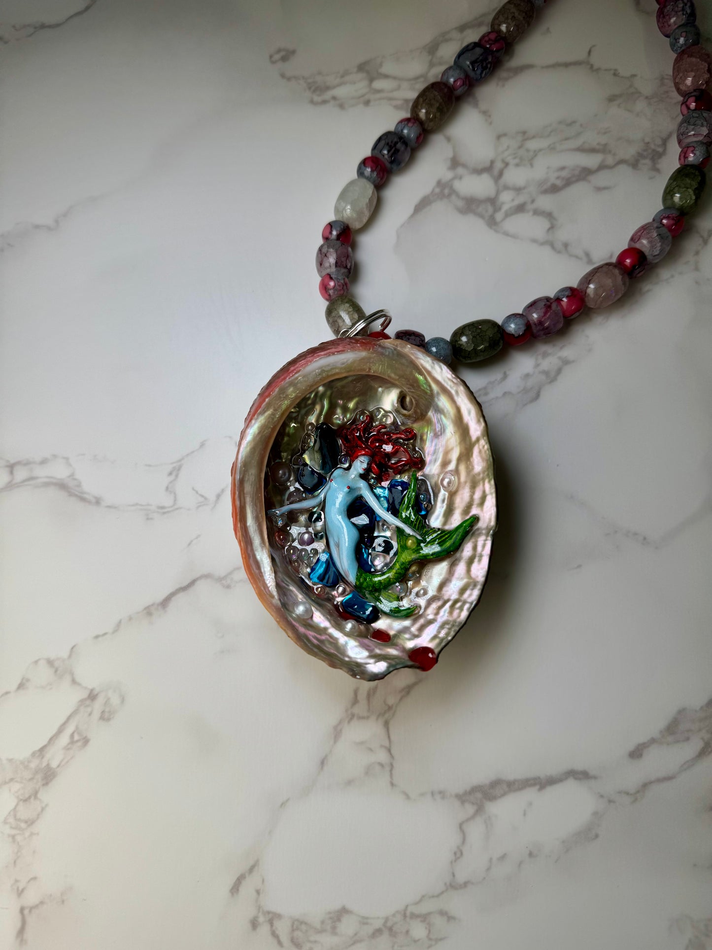 August Conch Ethereal Mermaid Sea Shell Necklace – Mermaid in Shell with UV Resin