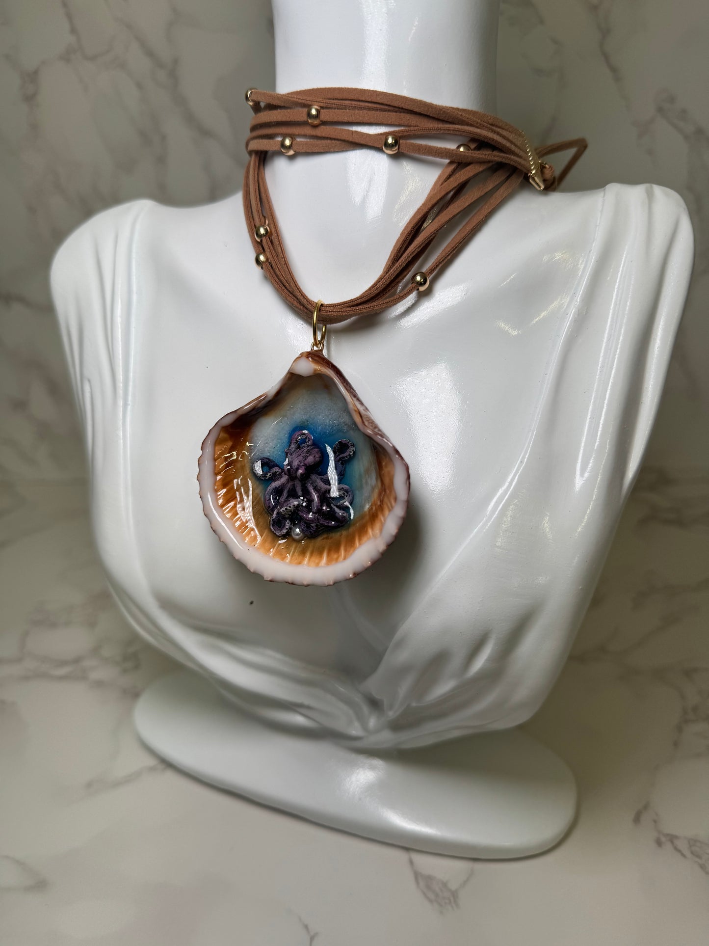 Purple Octopus Handmade Octopus Necklace Encapsulated in Real Shell with UV Resin on Adjustable Leather Cord