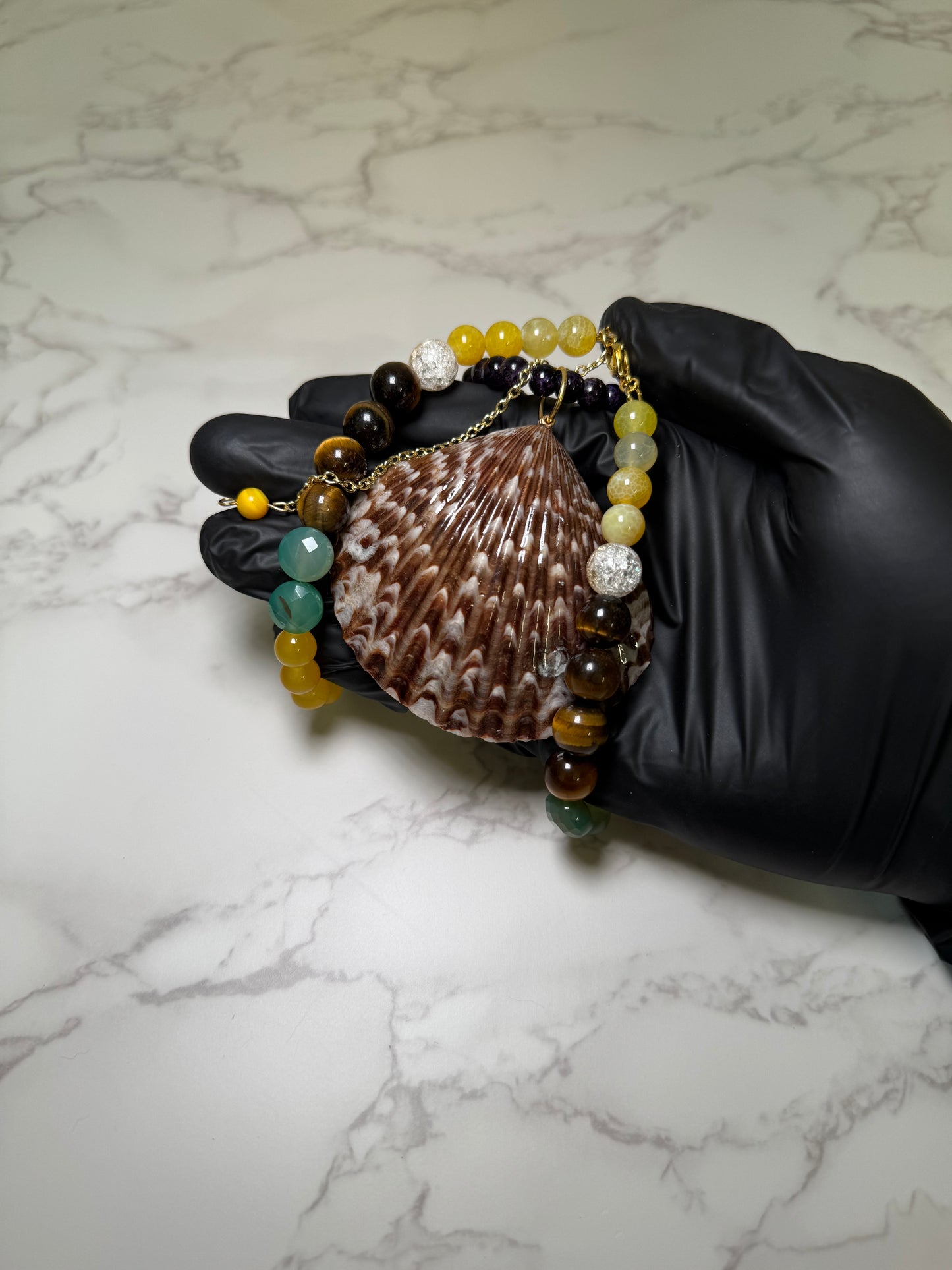 Green Sea Turtle Handmade Sea Turtle Necklace Encapsulated in Real Shell with UV Resin on Fine Colored Crystal Beads