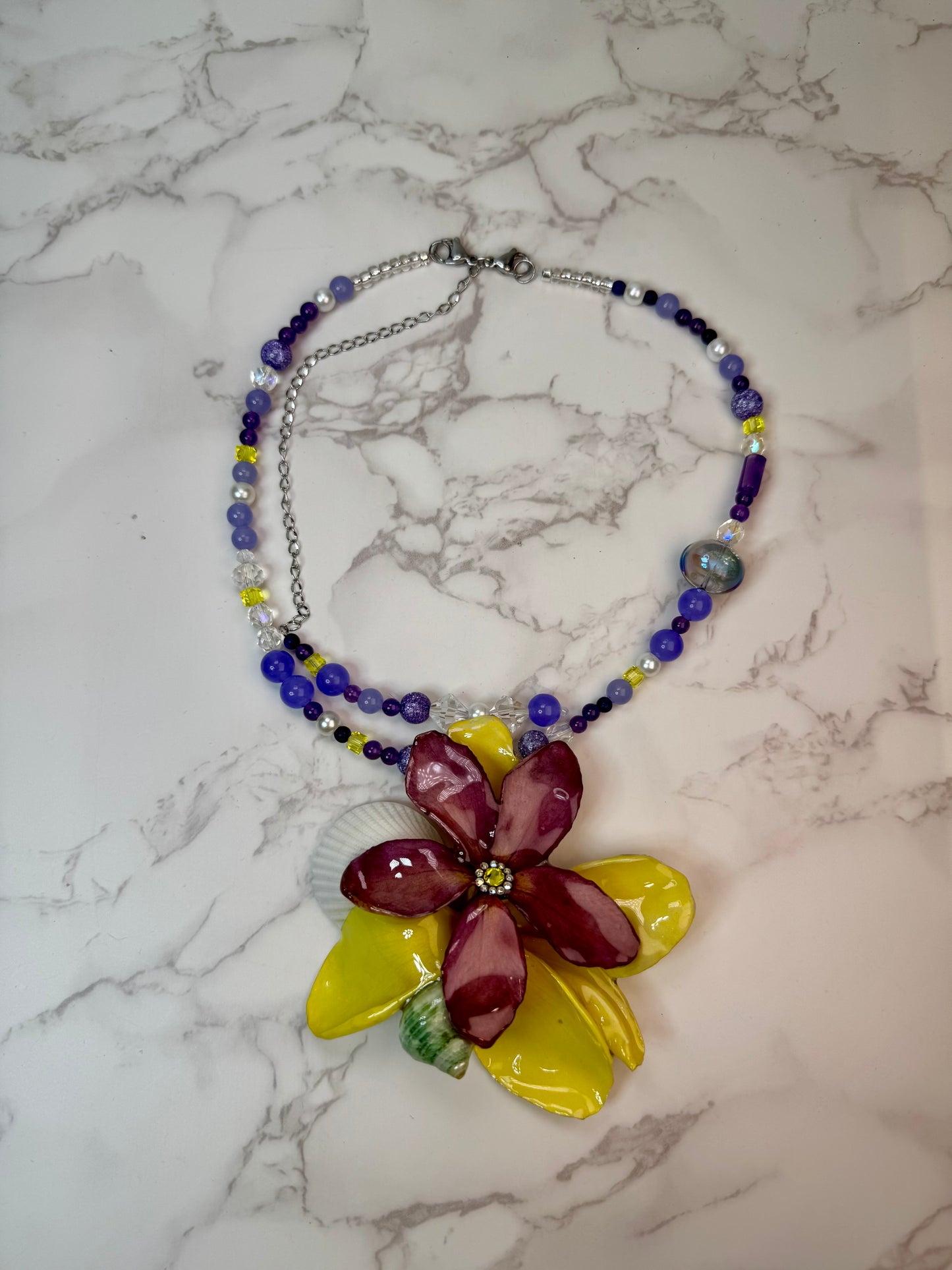 Summer Real Starfish & Preserved Flower Necklace Handmade Ocean & Botanical Jewelry