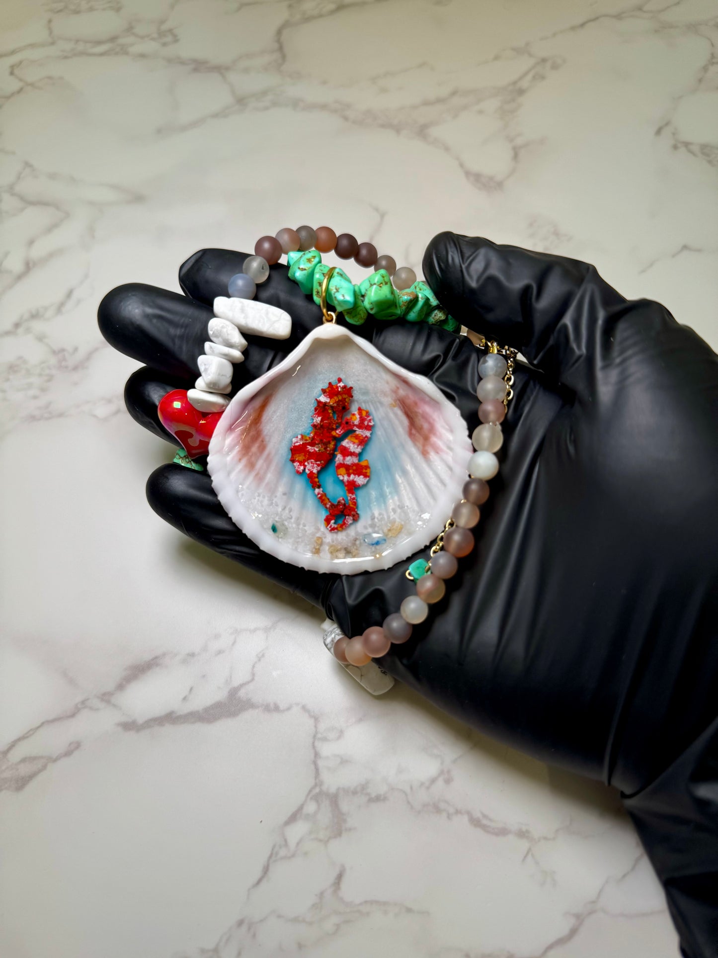 Cute Couple Seahorse Necklace Resin‑Encased Shell Collection Shell Necklaces, Epoxy Resin Necklace