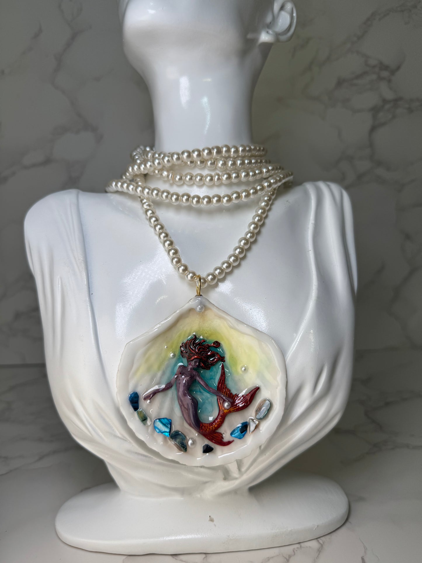September Deep Ocean Purple Mermaid Sea Shell Necklace – Mermaid in Shell with UV Resin