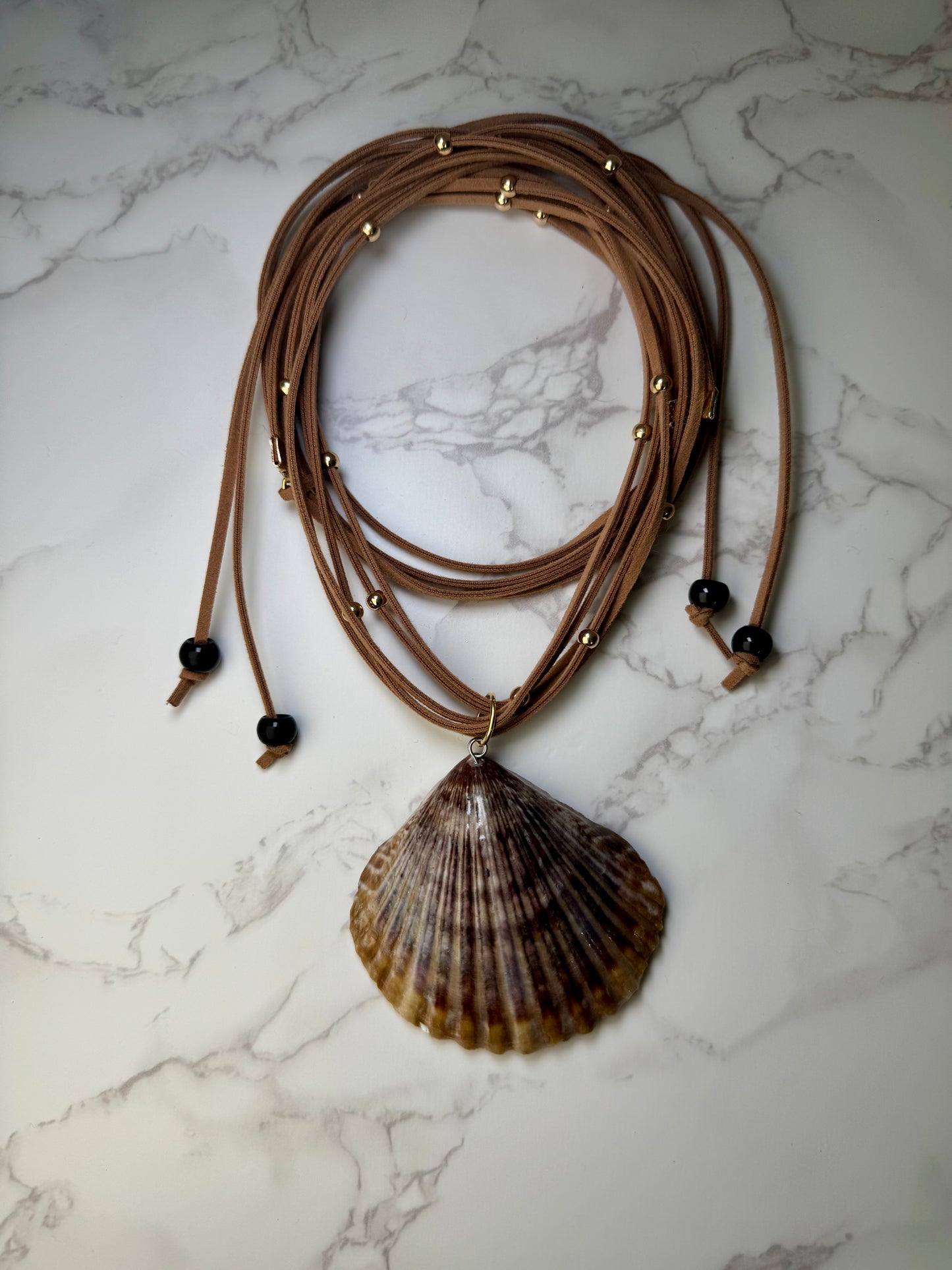 Dolphin Duo Diving Small Reef Shell Necklace - Encapsulated in Real Shell with UV Resin on Adjustable Leather Cord