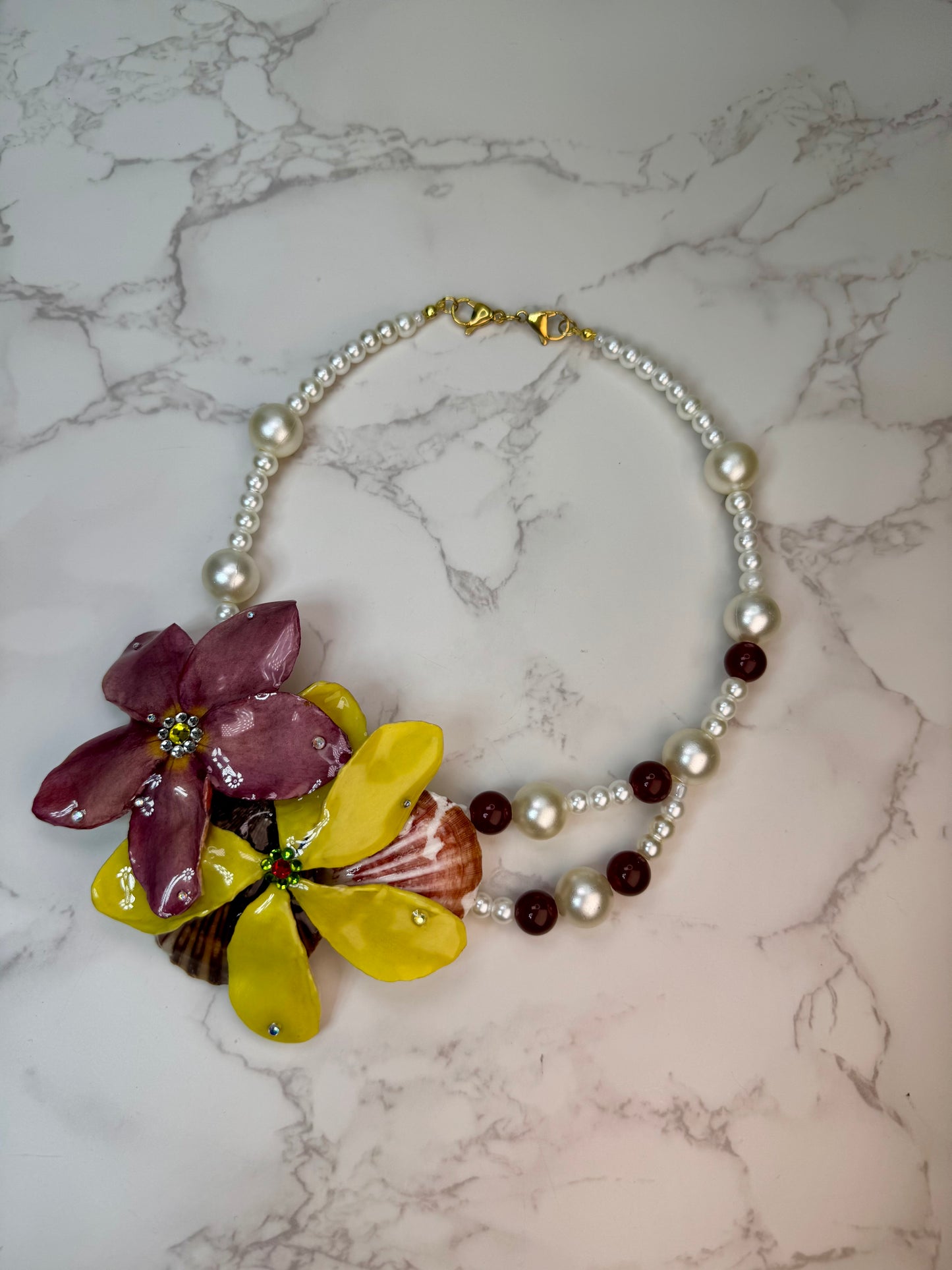 Lina Real Seashell & Preserved Flower Necklace | Handmade Ocean & Botanical Jewelry