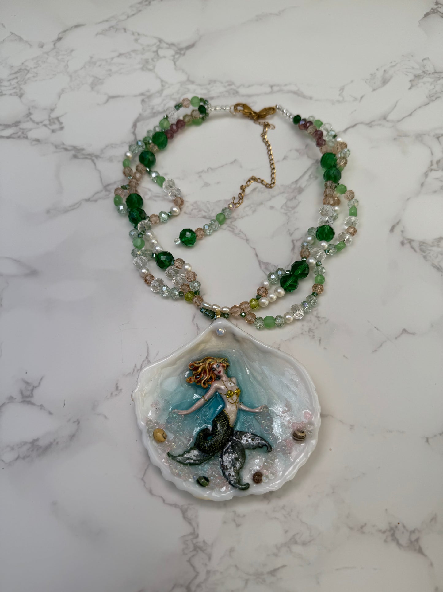 Monday Ocean Mermaid Necklace | Handmade Seashell Jewelry | Brass Shell Accents | One-of-a-Kind Coastal Art