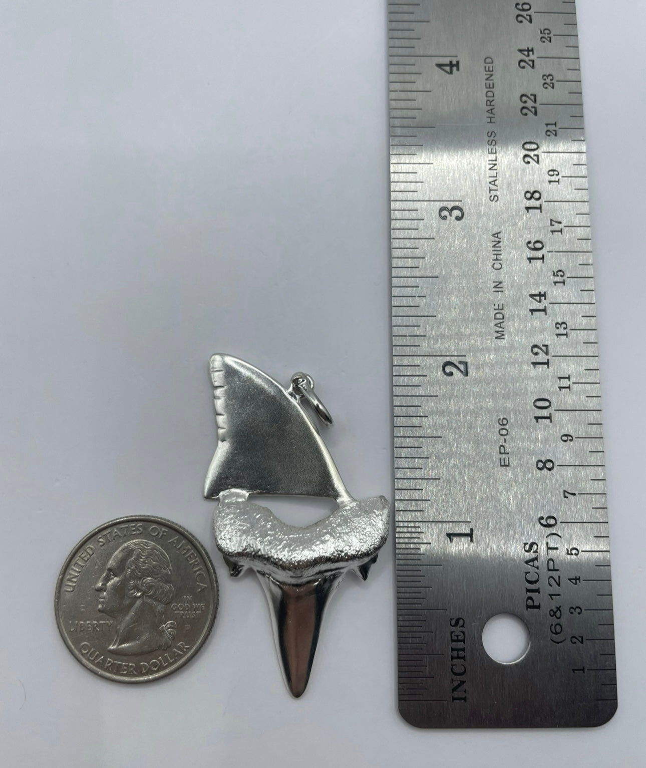 Shark Tooth & Fin Necklace, Handcrafted Detailed 3D Pendant from 925 Sterling Silver, Unique Gift Ideal For Shark Enthusiasts, Lovers of the Sea Life. Handmade Jewelry in USA