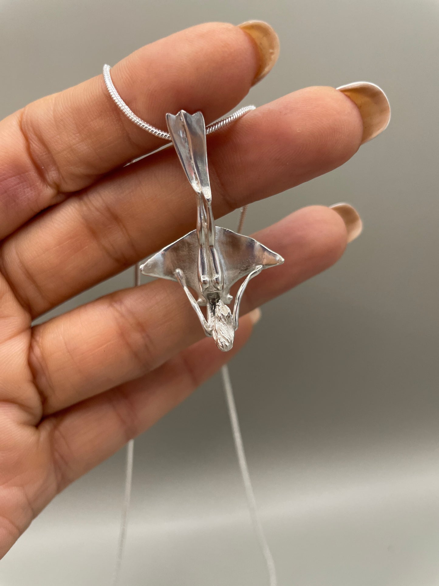 Scuba Girl Riding Manta Ray Necklace, Handcrafted 3D Pendant in 925 Sterling Silver, Unique Design Sea-Life Inspired for Marine Life Enthusiasts. Handmade in USA