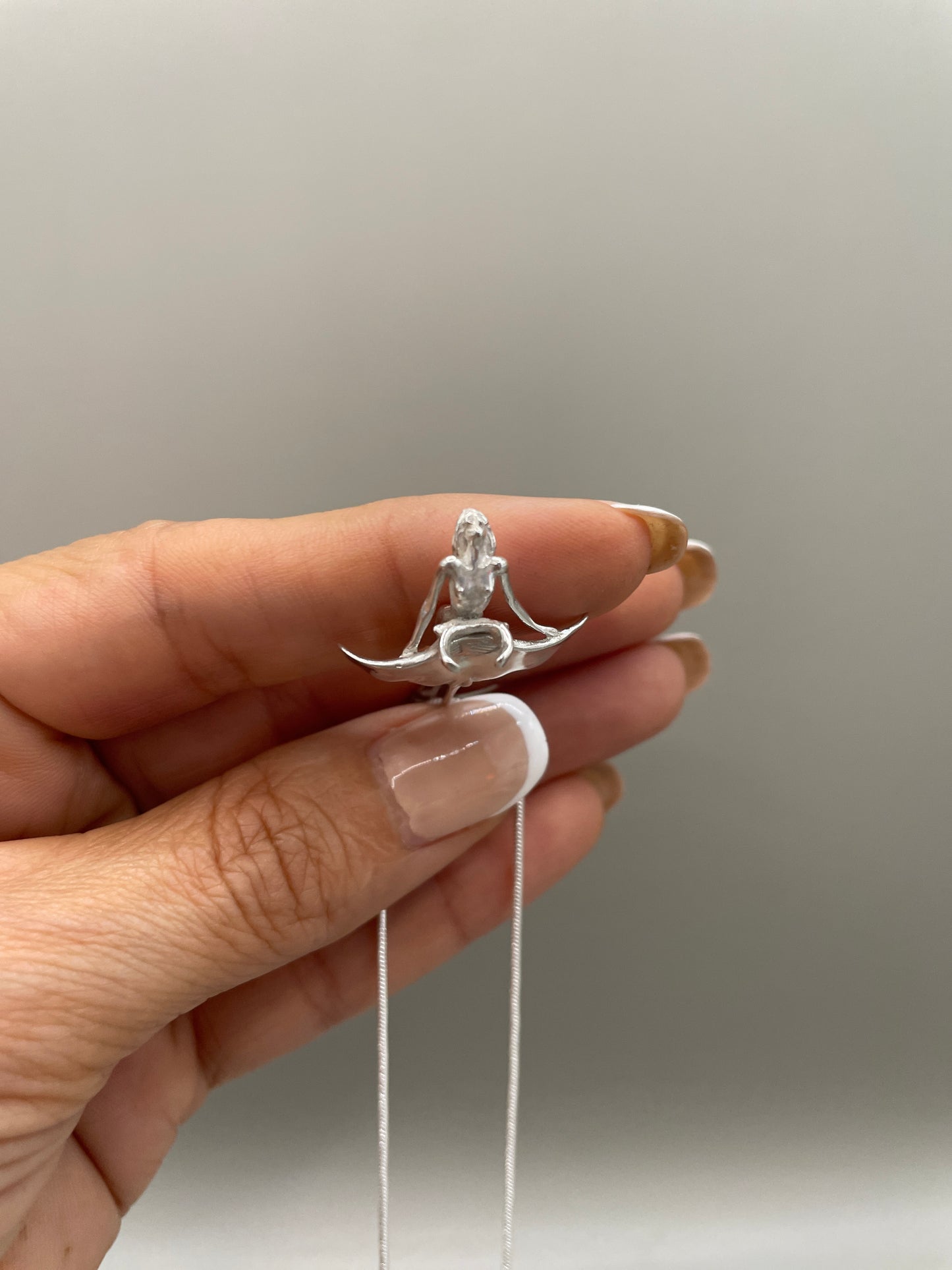 Scuba Girl Riding Manta Ray Necklace, Handcrafted 3D Pendant in 925 Sterling Silver, Unique Design Sea-Life Inspired for Marine Life Enthusiasts. Handmade in USA