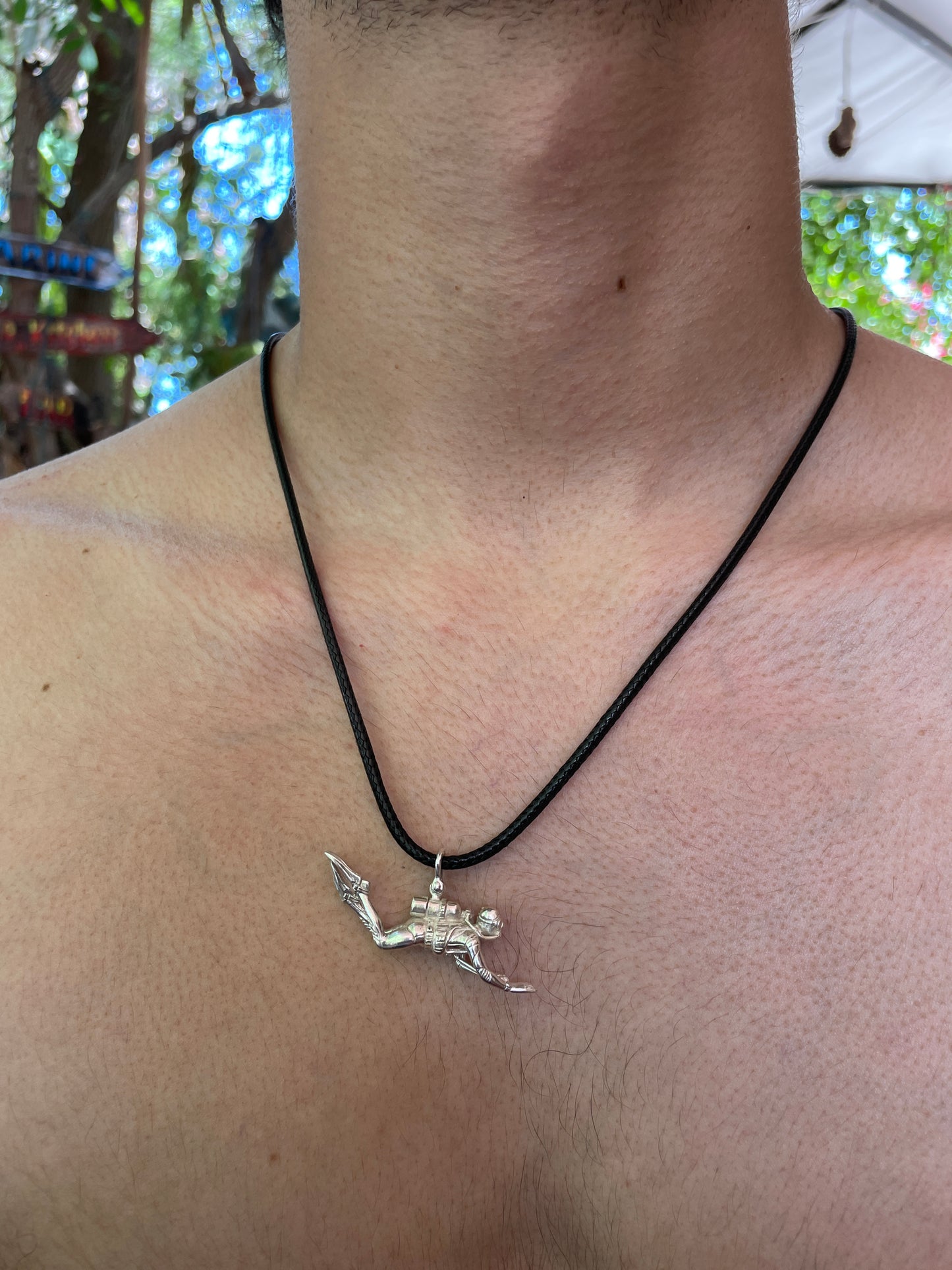 Scuba Diver Necklace, Handcrafted 3D Design Pendant in 925 Sterling Silver. Perfect for Scuba Diving Lovers