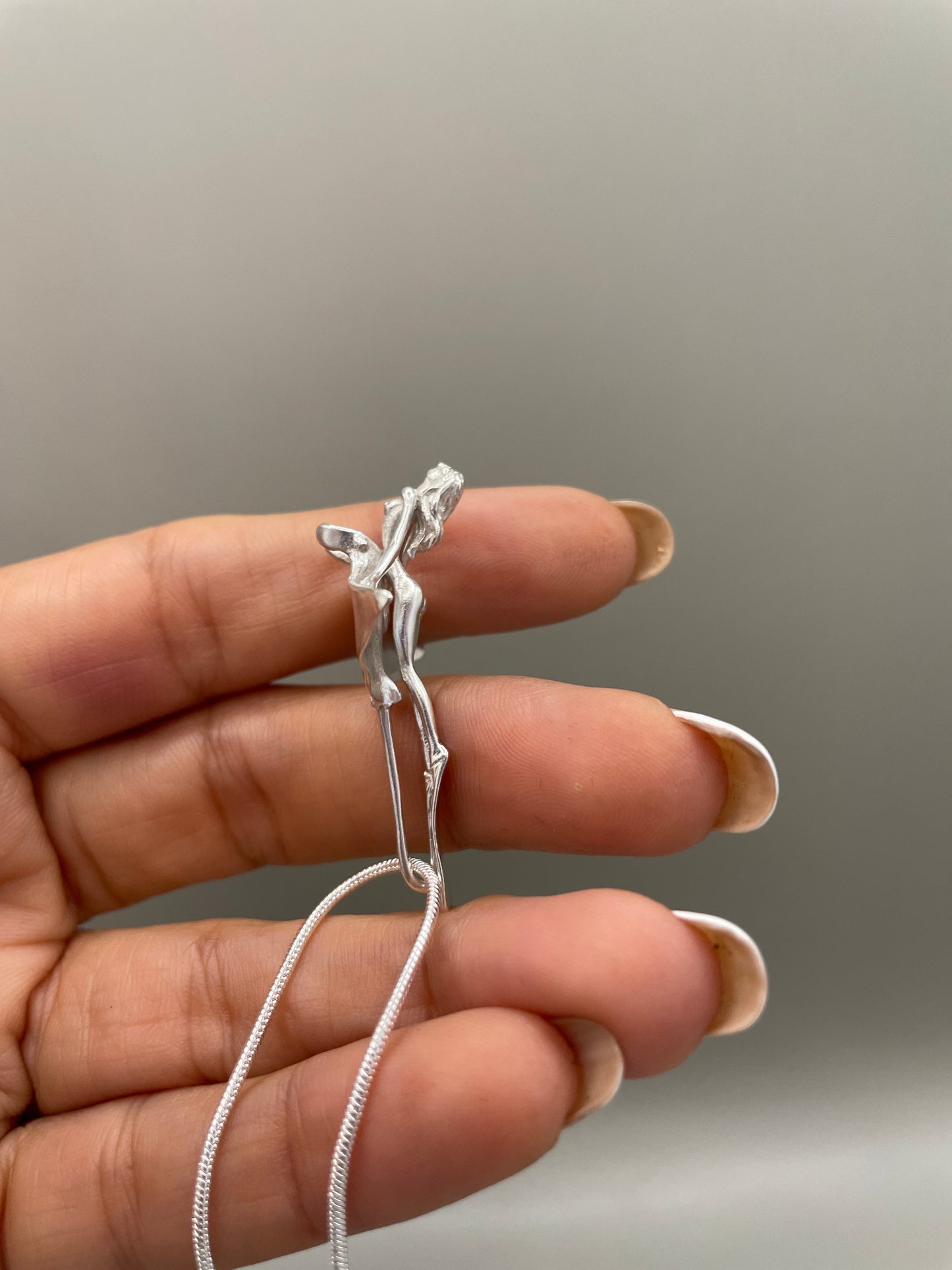 Scuba Girl Riding Manta Ray Necklace, Handcrafted 3D Pendant in 925 Sterling Silver, Unique Design Sea-Life Inspired for Marine Life Enthusiasts. Handmade in USA