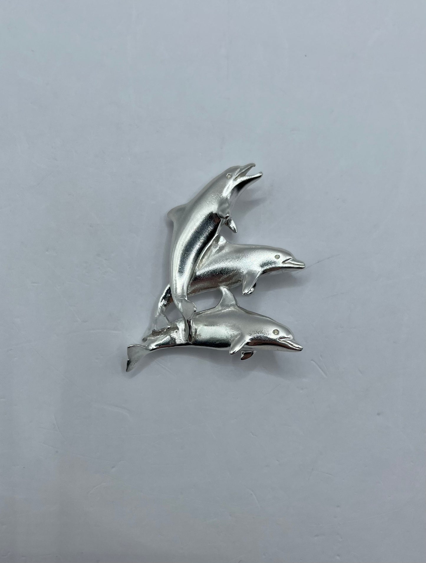 Three Dolphins Necklace – Elegant 925 Sterling Silver 3D Pendant, Perfect Jewelry Gift for Ocean and Marine Life Lovers. Handmade in USA.