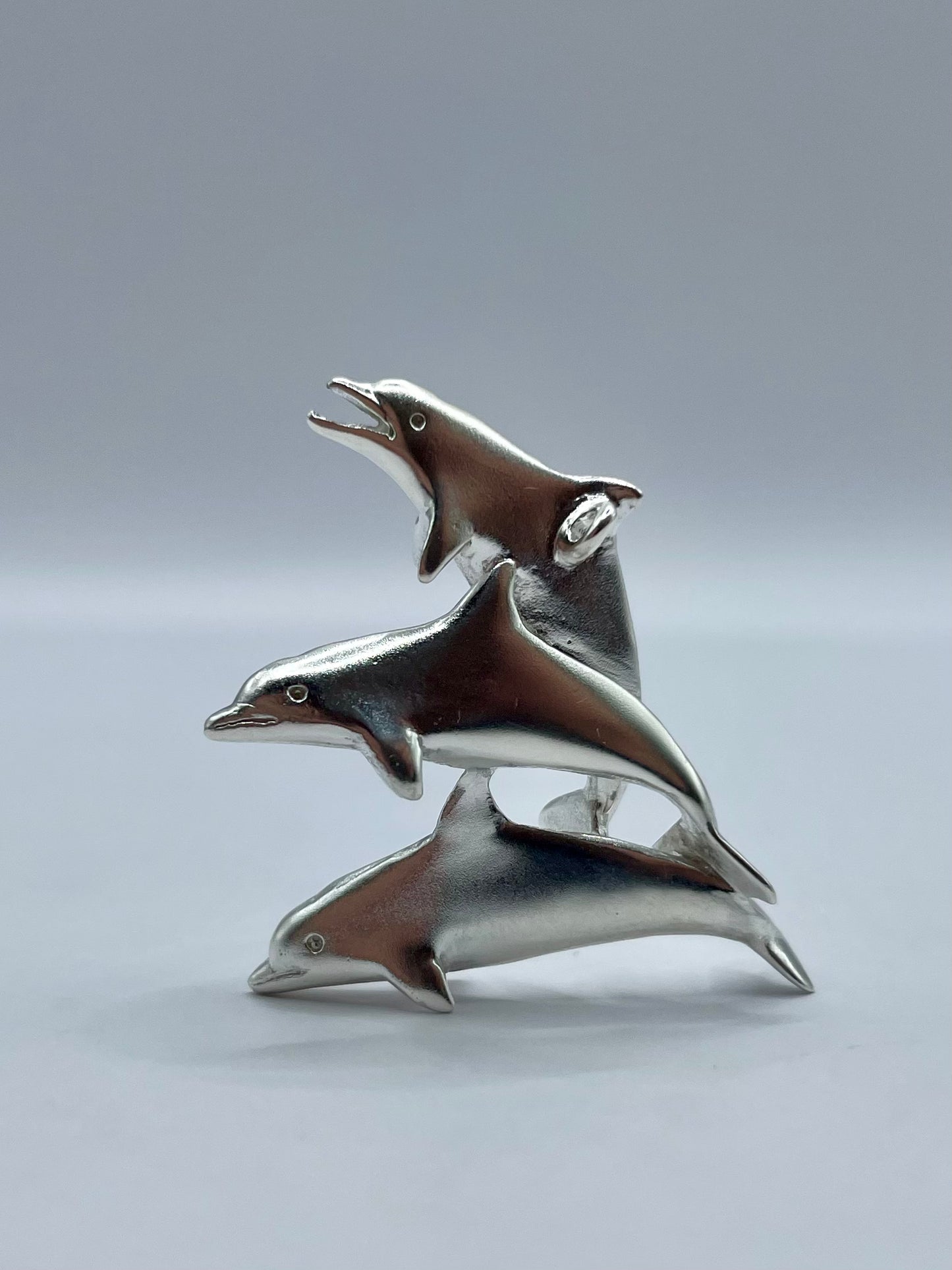 Three Dolphins Necklace – Elegant 925 Sterling Silver 3D Pendant, Perfect Jewelry Gift for Ocean and Marine Life Lovers. Handmade in USA.