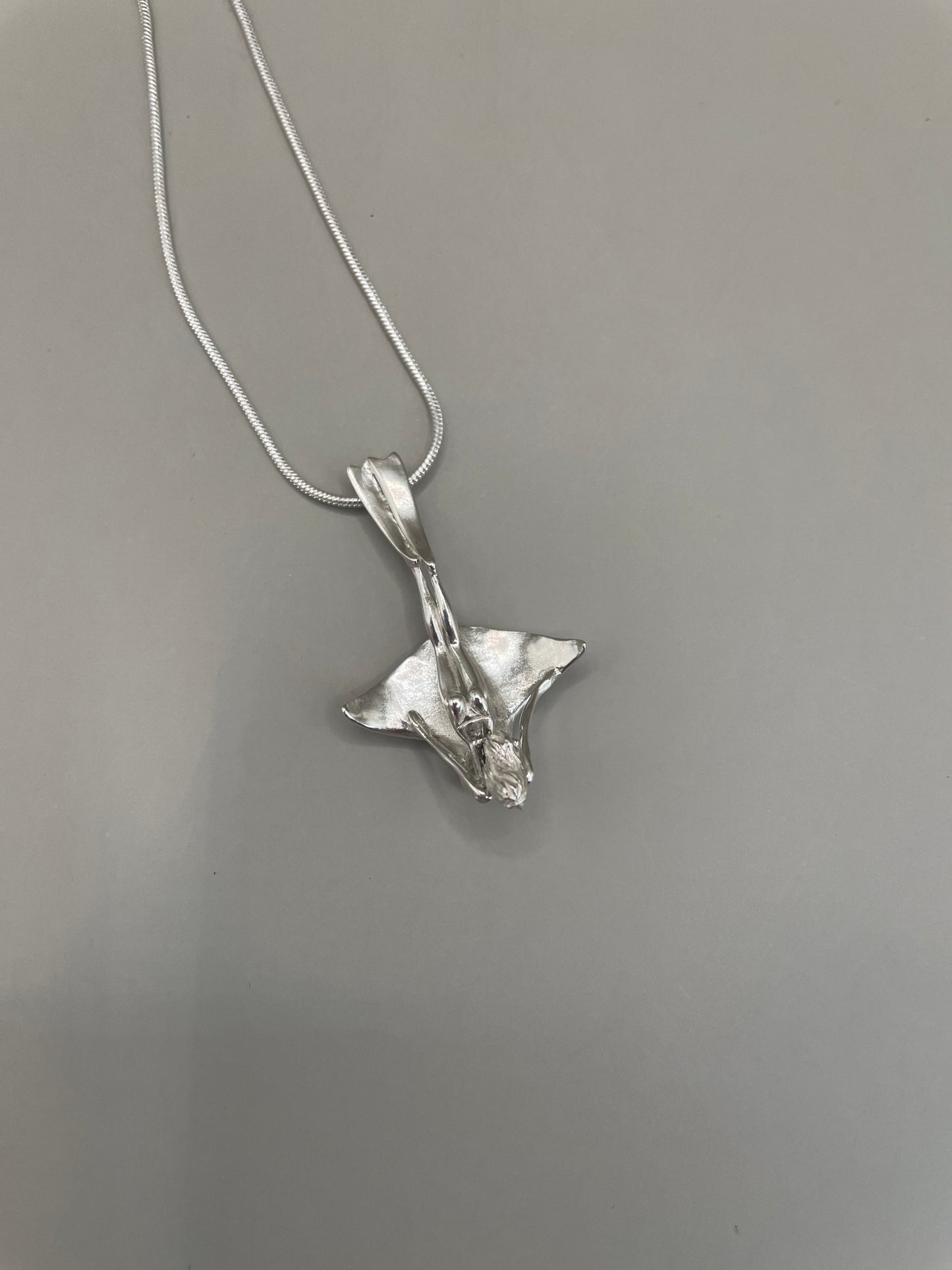 Scuba Girl Riding Manta Ray Necklace, Handcrafted 3D Pendant in 925 Sterling Silver, Unique Design Sea-Life Inspired for Marine Life Enthusiasts. Handmade in USA