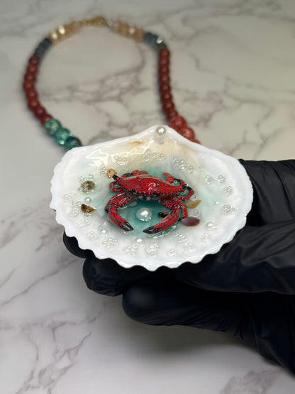 The Red Jaiba  Shell Necklace - Encapsulated in Real Shell with UV Resin