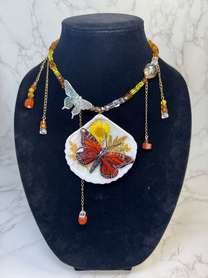 Endless Sky Natural Seashell Butterfly Necklace | Handmade Coastal Jewelry | UV Resin Ocean Art