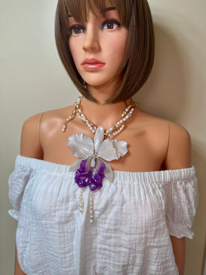 Real Cattleya Orchid Crystal Necklace | Handmade Flower Jewelry | Botanical Statement Pendant