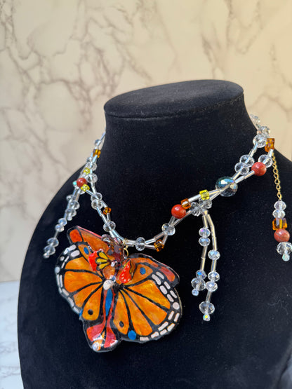 Ethereal Flutter Real Orchid Butterfly Necklace | Hand Painted Flower Jewelry | Botanical Resin Art Pendant