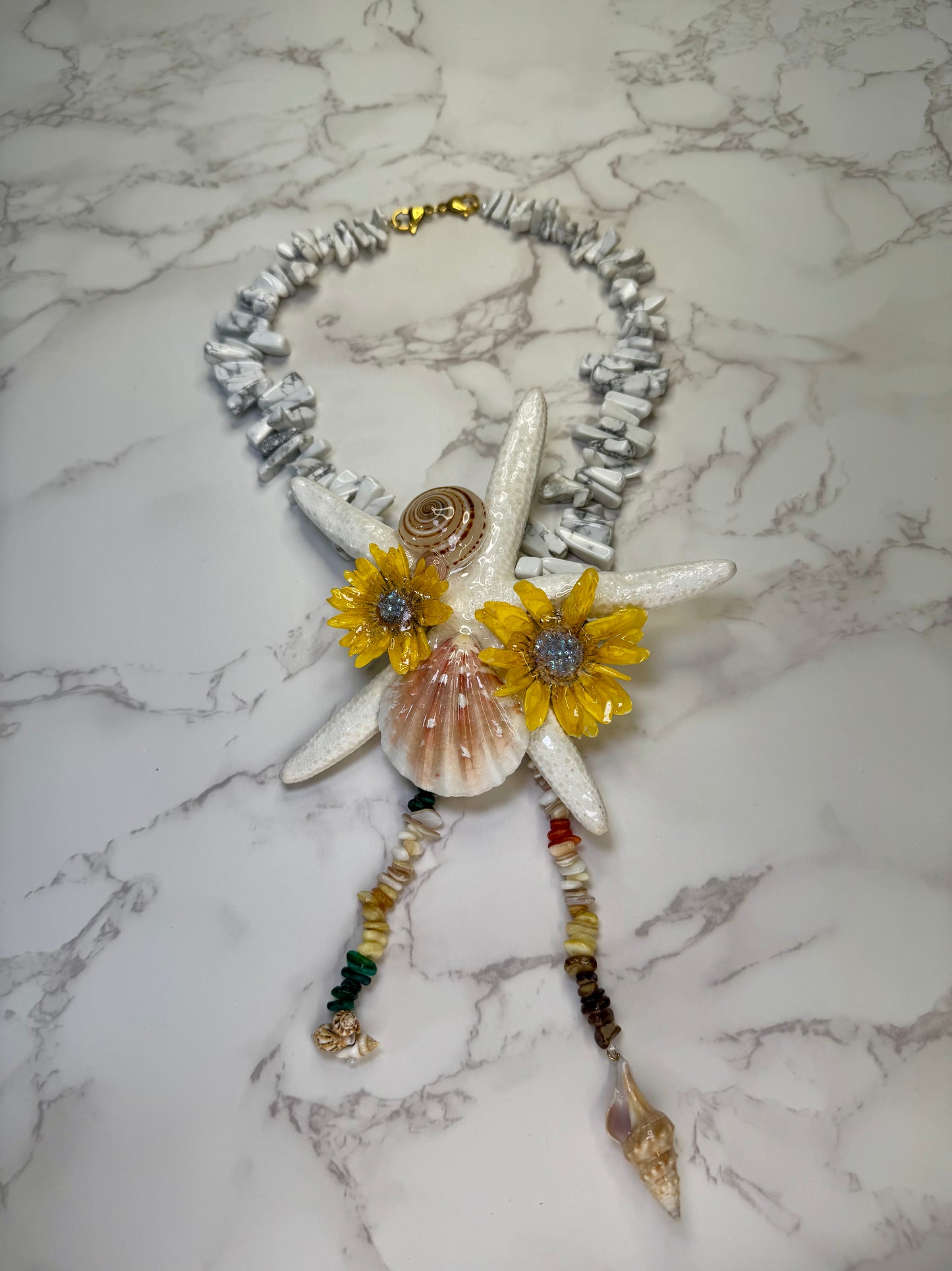 April Real Starfish & Preserved Flower Necklace | Convertible Hair Clip | Handmade Ocean & Botanical Jewelry