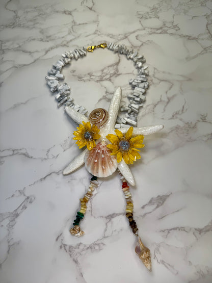 April Real Starfish & Preserved Flower Necklace | Convertible Hair Clip | Handmade Ocean & Botanical Jewelry