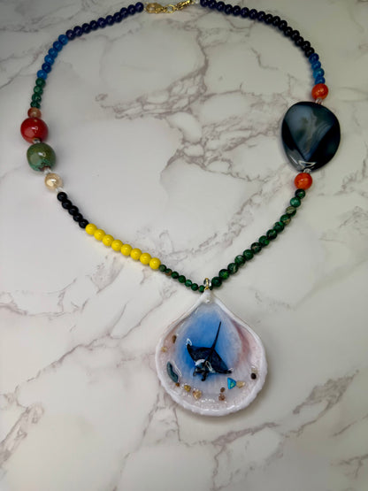 Tiny Manta Ray  Shell Necklace - Encapsulated in Real Shell with UV Resin