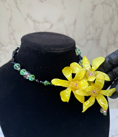 Blushing Golden Trinity Orchid Triple Mini Orchid Flower Jewelry – Necklace, Hair Clip & Brooch | Handmade Floral Jewelry
