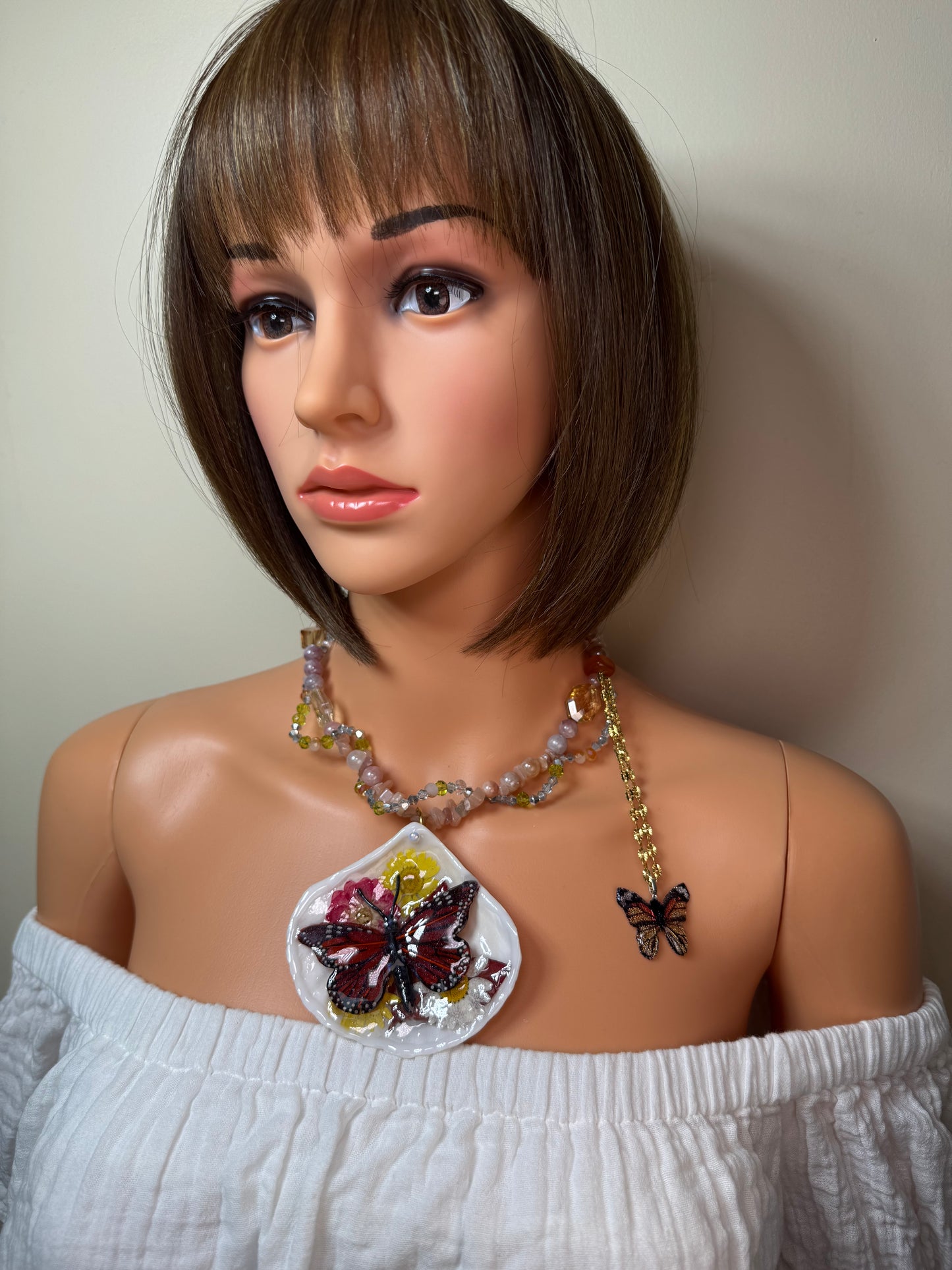 Celestial Breeze Natural Seashell Butterfly Necklace | Handmade Coastal Jewelry | UV Resin Ocean Art
