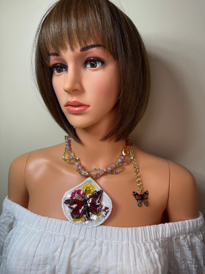 Celestial Breeze Natural Seashell Butterfly Necklace | Handmade Coastal Jewelry | UV Resin Ocean Art