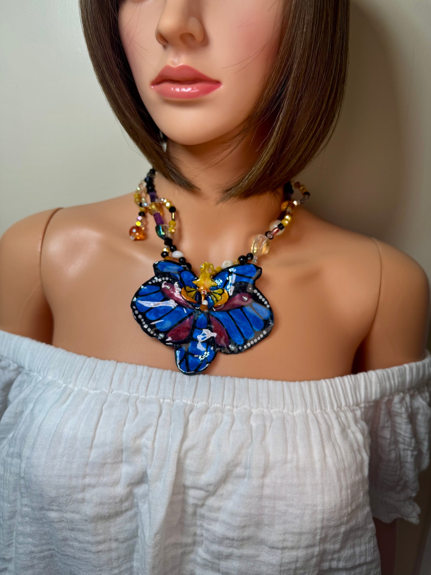 Painted Flight Real Orchid Butterfly Necklace | Hand Painted Flower Jewelry | Botanical Resin Art Pendant