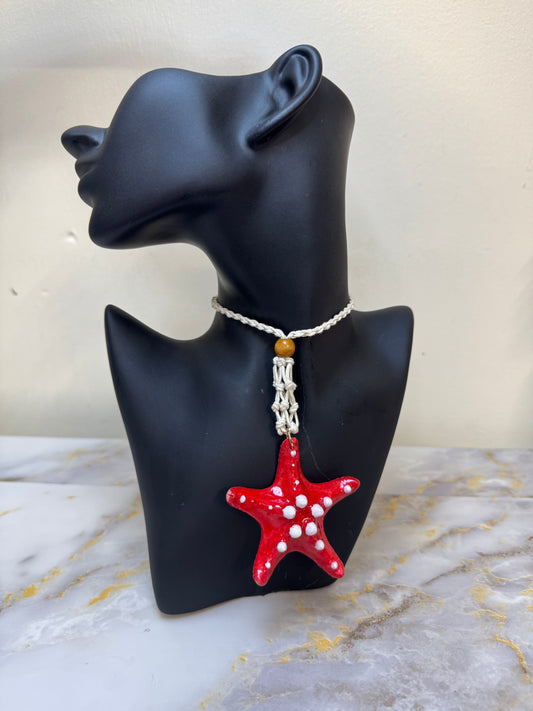 Beautiful Real Starfish Painted Red Necklace, Epoxy Resin Necklace