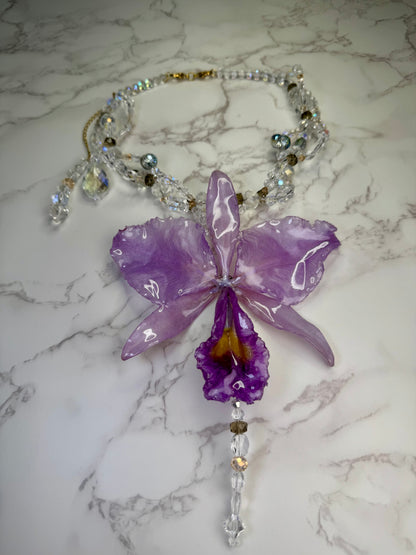 Reina Purple Real Cattleya Orchid Necklace | Handmade Flower Jewelry | Botanical Statement Pendant