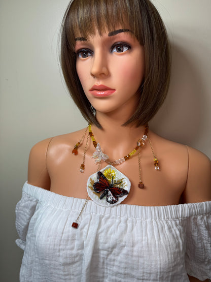 Endless Sky Natural Seashell Butterfly Necklace | Handmade Coastal Jewelry | UV Resin Ocean Art