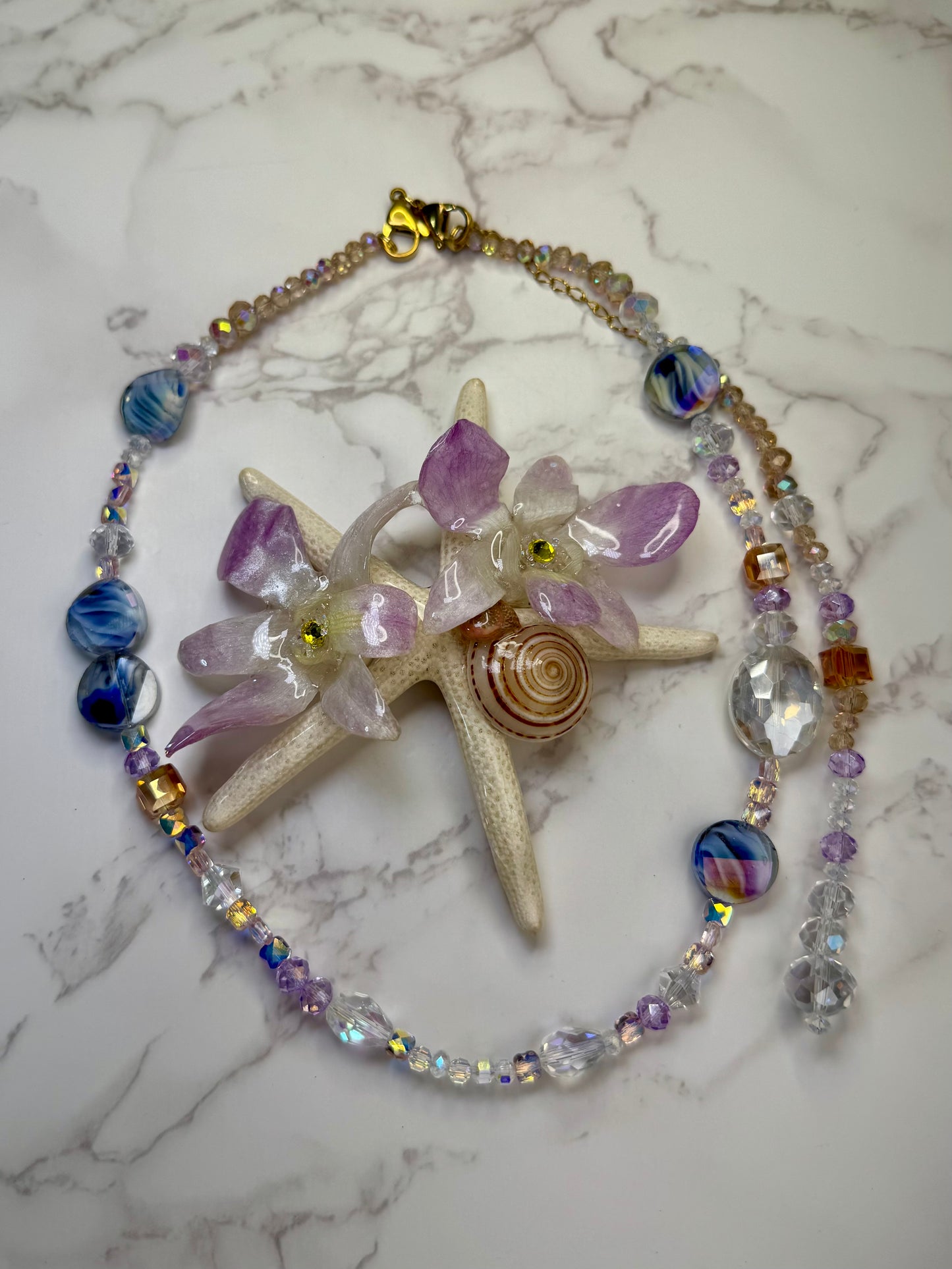 March Real Starfish & Preserved Flower Necklace | Convertible Hair Clip | Handmade Ocean & Botanical Jewelry