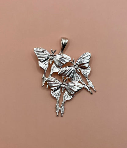 Moonlight Butterflies Pendant, 925 Silver Necklace