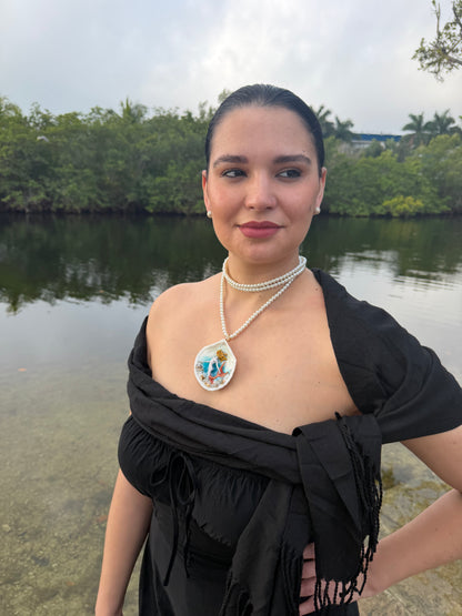 Notos Mermaid Sea Shell Necklace  – Mermaid in Shell with UV Resin Red Hair Mermaid Shell Pendant – Crystal Beaded Handmade Jewelry