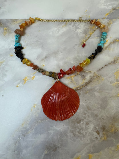 Spadefish With Colorful Glass Crystals Necklace Resin‑Encased Shell Collection Shell Necklaces, Epoxy Resin Necklace