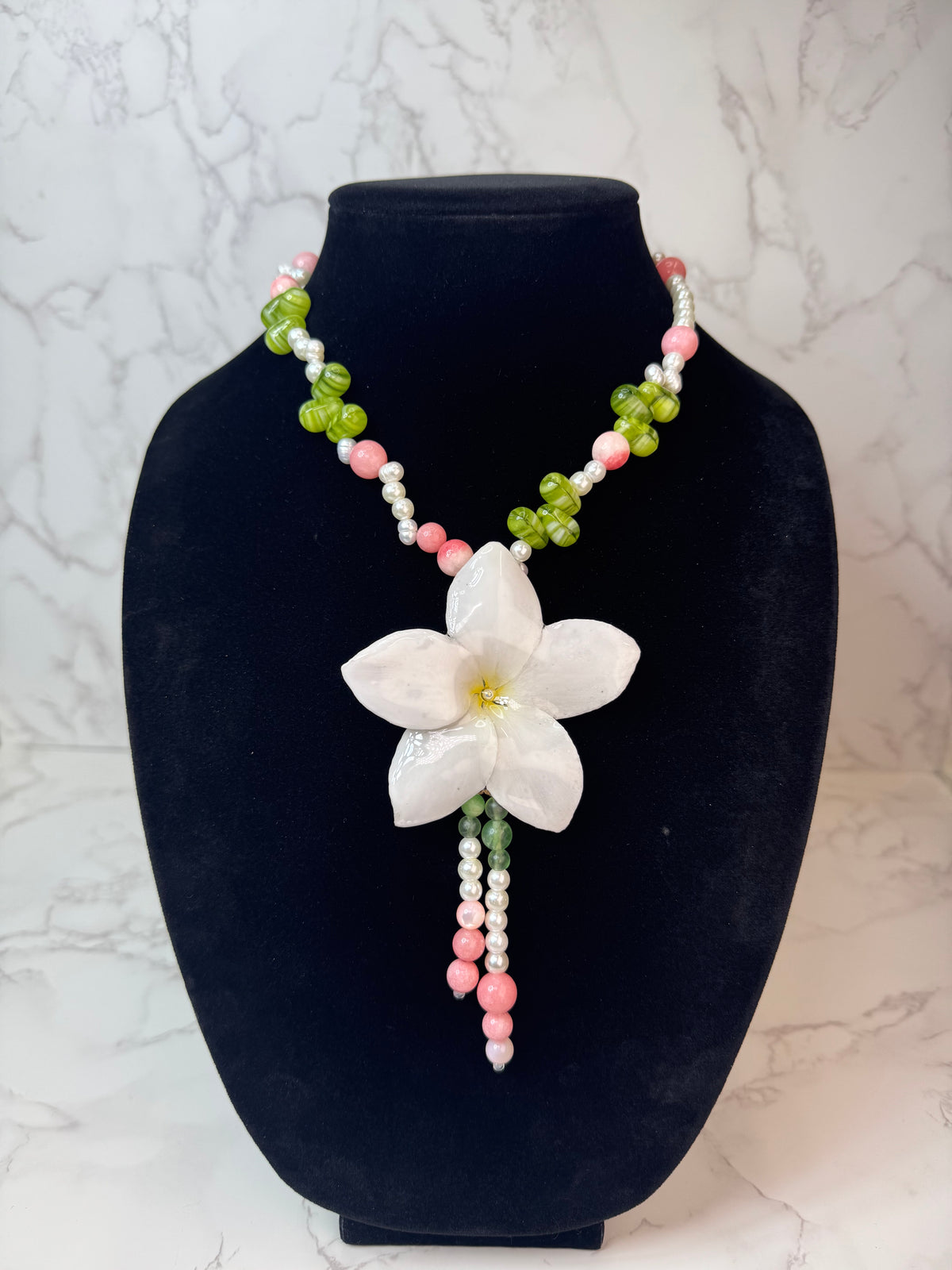 White Clear Flower Crystal Necklace | Handmade Floral Jewelry