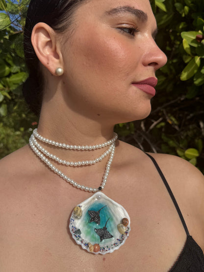 Manta Rayas Obispos  Shell Necklace - Encapsulated in Real Shell with UV Resin
