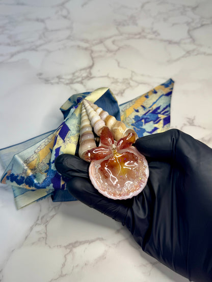 Mini Cattleya Orchid & Swirling Shells Necklace