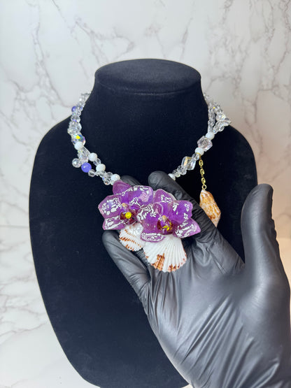 Double Purple Orchid Necklace - Real Orchid Necklace – Natural Flower Preserved in Resin