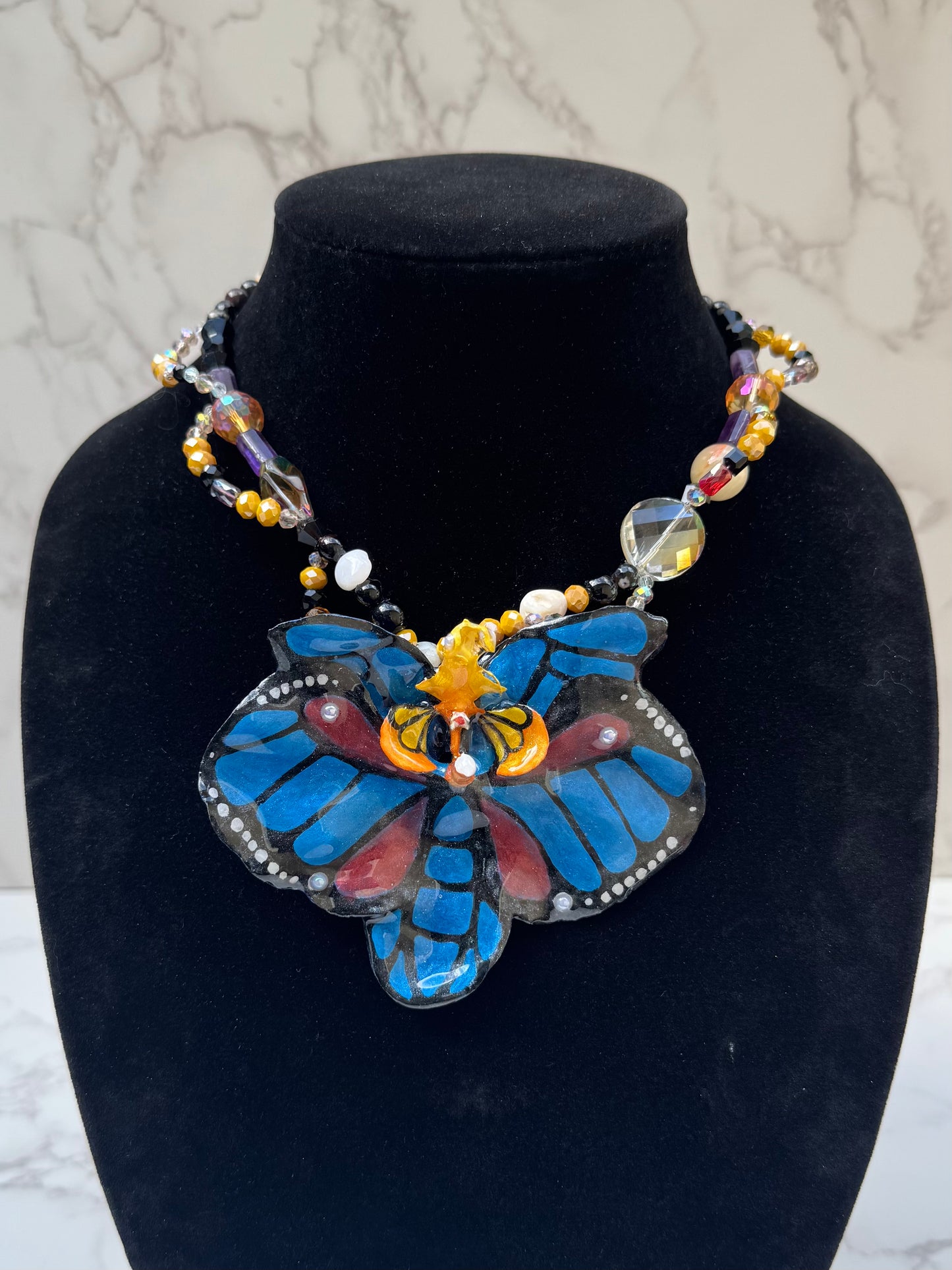 Painted Flight Real Orchid Butterfly Necklace | Hand Painted Flower Jewelry | Botanical Resin Art Pendant