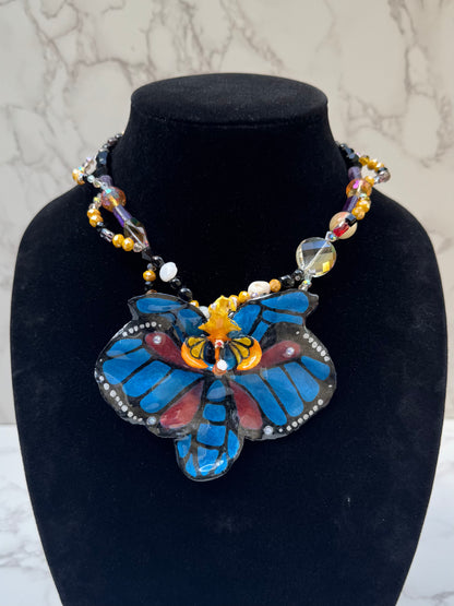 Painted Flight Real Orchid Butterfly Necklace | Hand Painted Flower Jewelry | Botanical Resin Art Pendant