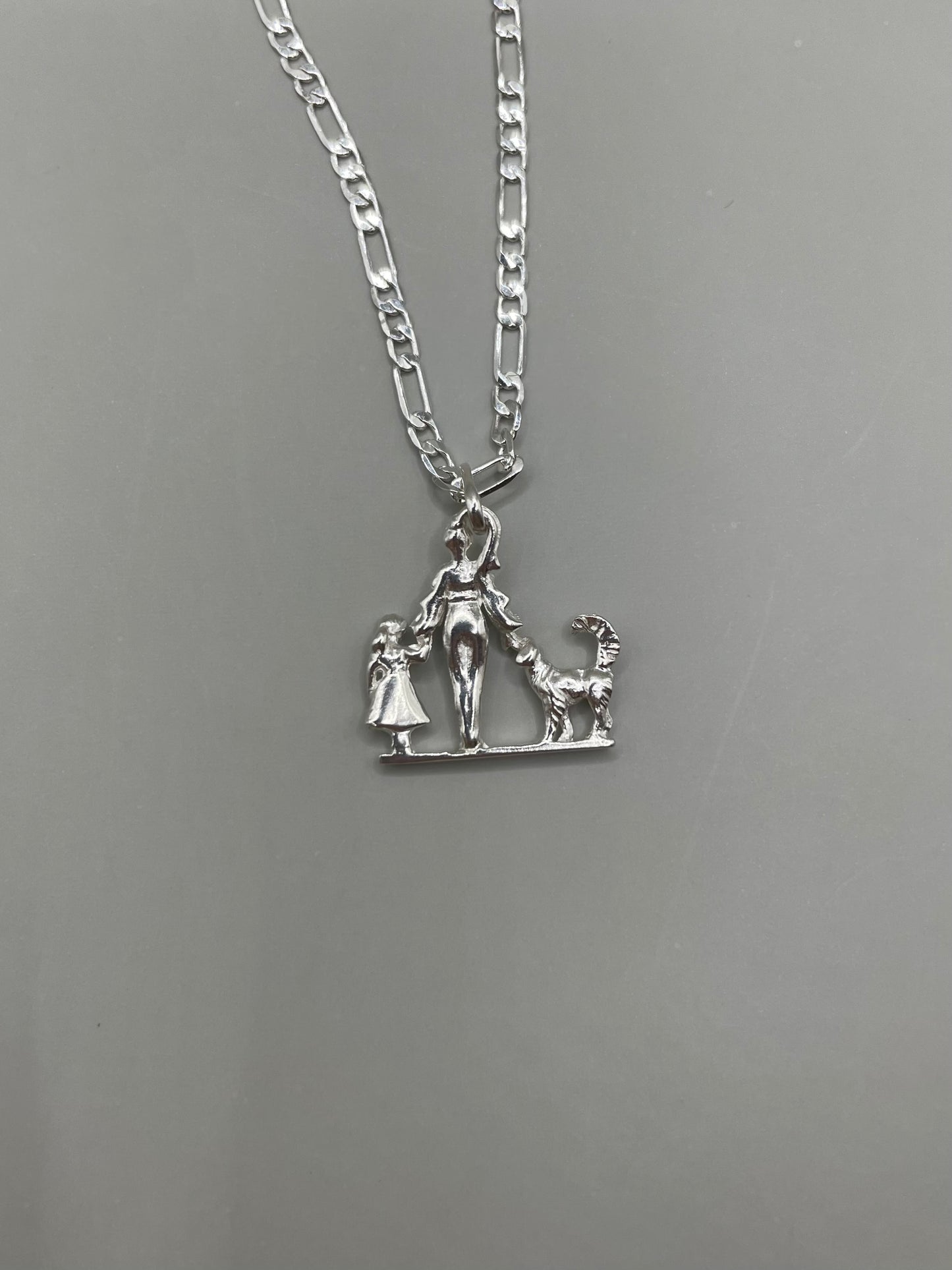 Mom, Daughter, and dog Necklace, 925 Sterling Silver