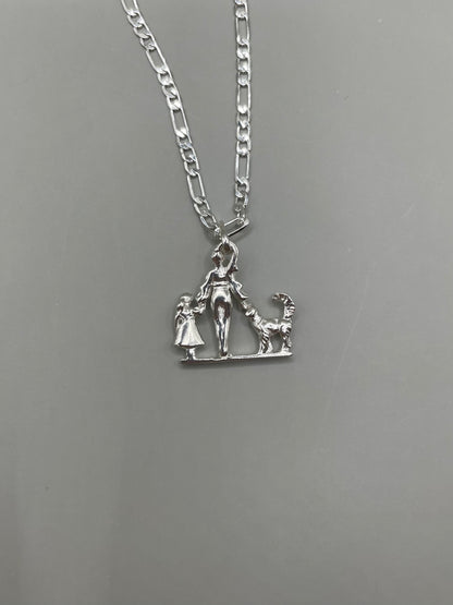 Mom, Daughter, and dog Necklace, 925 Sterling Silver