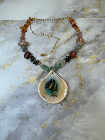 Spadefish With Glass Crystals Necklace Resin‑Encased Shell Collection Shell Necklaces, Epoxy Resin Necklace with earrings