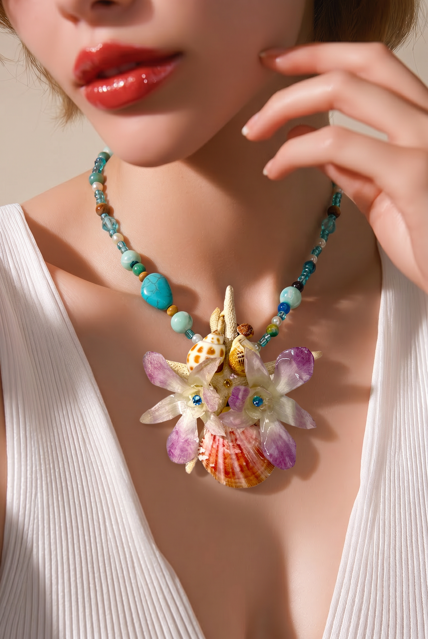 Celeste Real Starfish & Preserved Flower Necklace | Convertible Hair Clip | Handmade Ocean & Botanical Jewelry