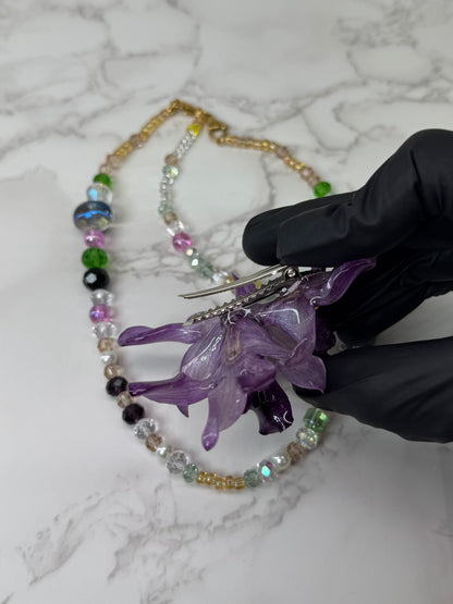 Marie Real Preserved Flower Necklace & Hair Clip | Handmade Botanical Jewelry | Multifunctional Floral Art