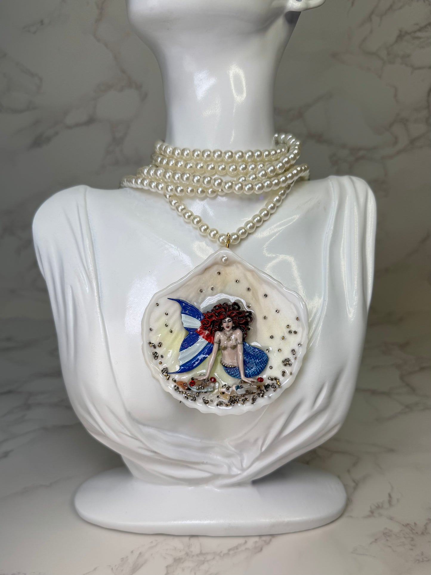 Cuban Mermaid Sea Shell Necklace  – Mermaid in Shell with UV Resin