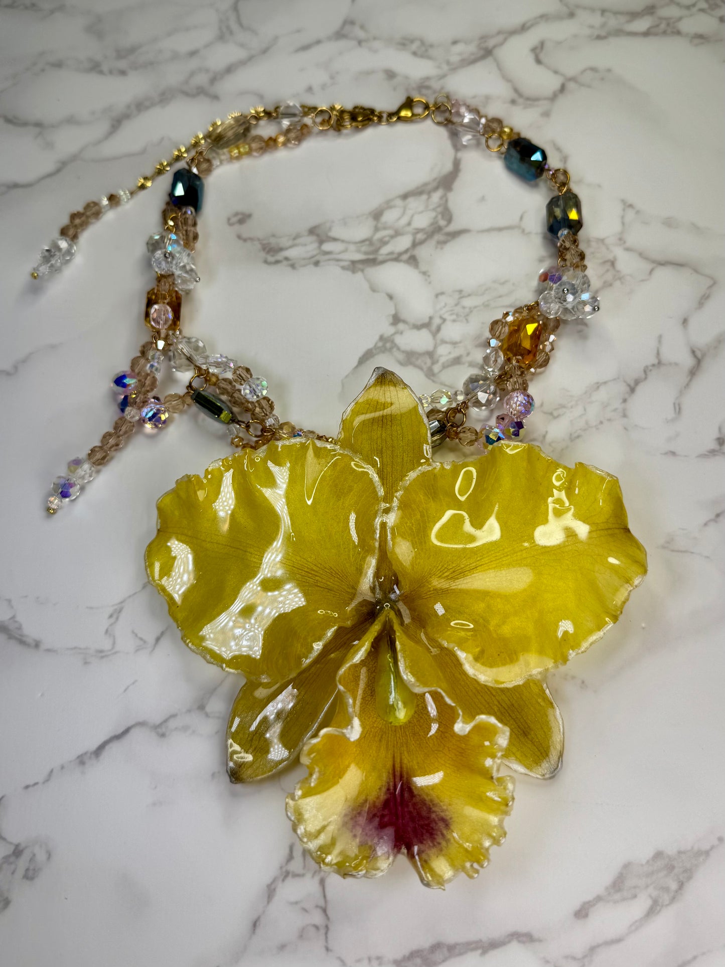 Amor Yellow Real Cattleya Orchid Necklace | Handmade Flower Jewelry | Botanical Statement Pendant