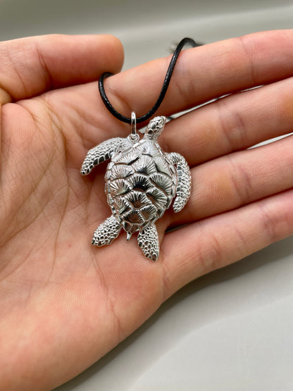 Sea Turtle Necklace, 925 Silver, 3D Pendant